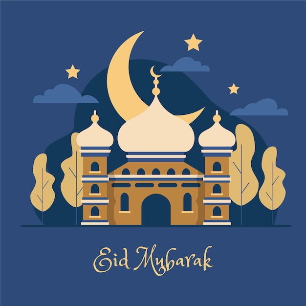 無料ベクター flat eid al-fitr-eidmubarakイラスト