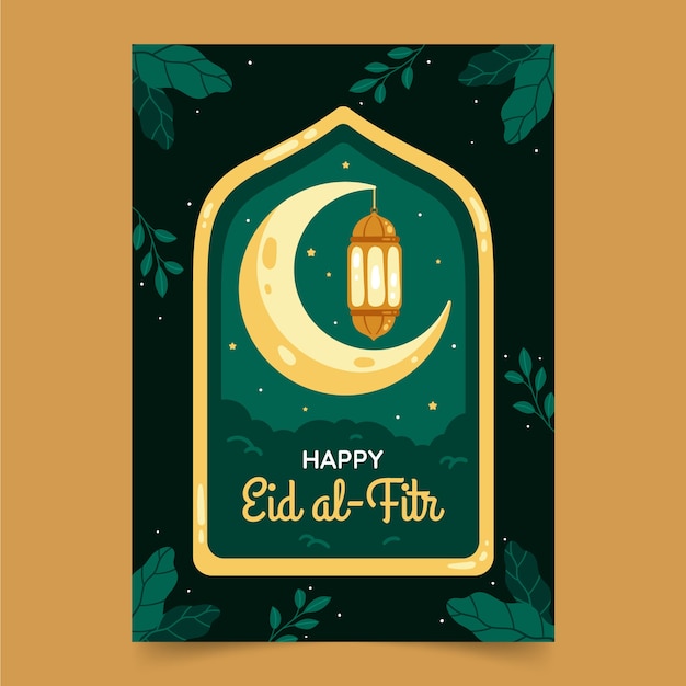 Free vector flat eid al-fitr greeting card template