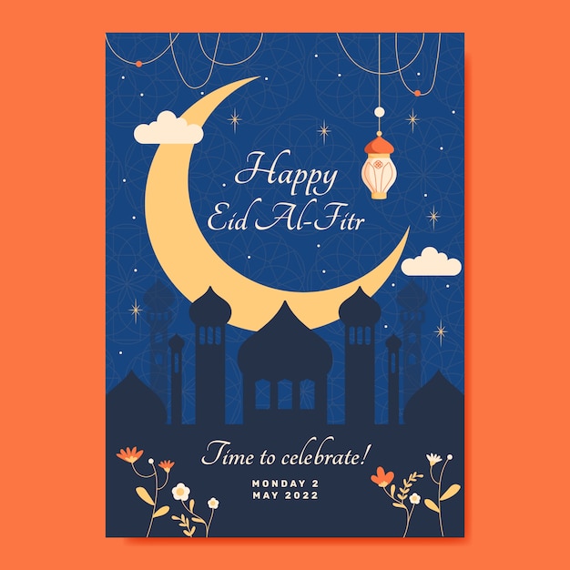 Free vector flat eid al-fitr greeting card template