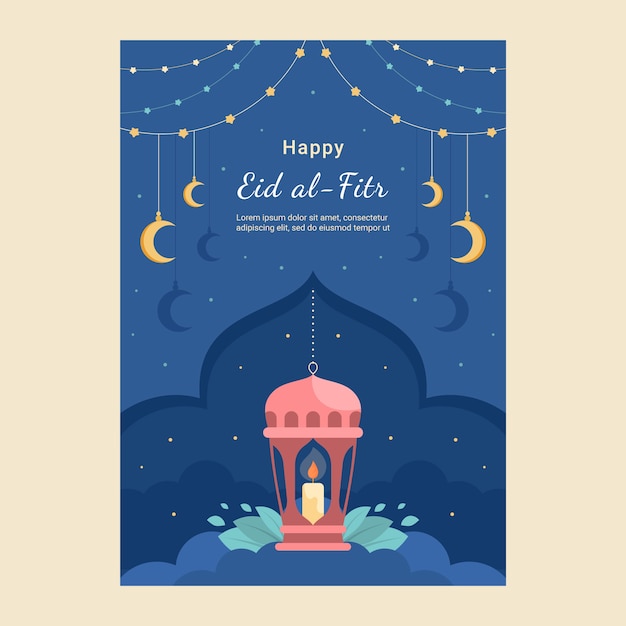 Free vector flat eid al-fitr greeting card template