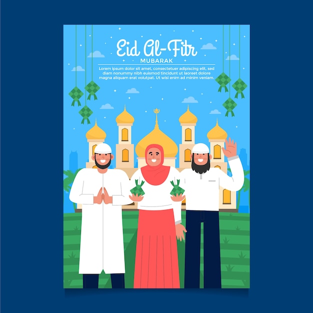 Flat eid al-fitr greeting card template