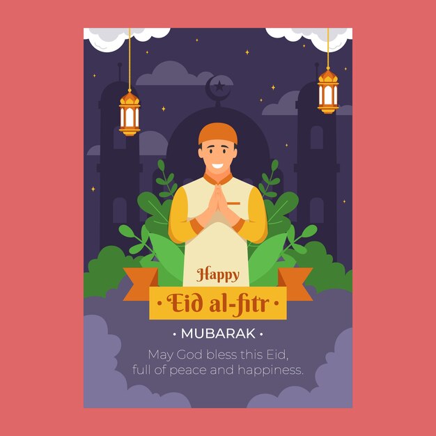 Flat eid al-fitr greeting card template