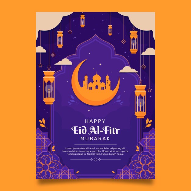 Flat eid al-fitr greeting card template