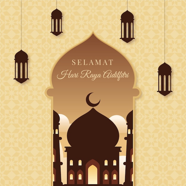 Vettore gratuito piatto eid al-fitr - hari raya aidilfitri illustrazione