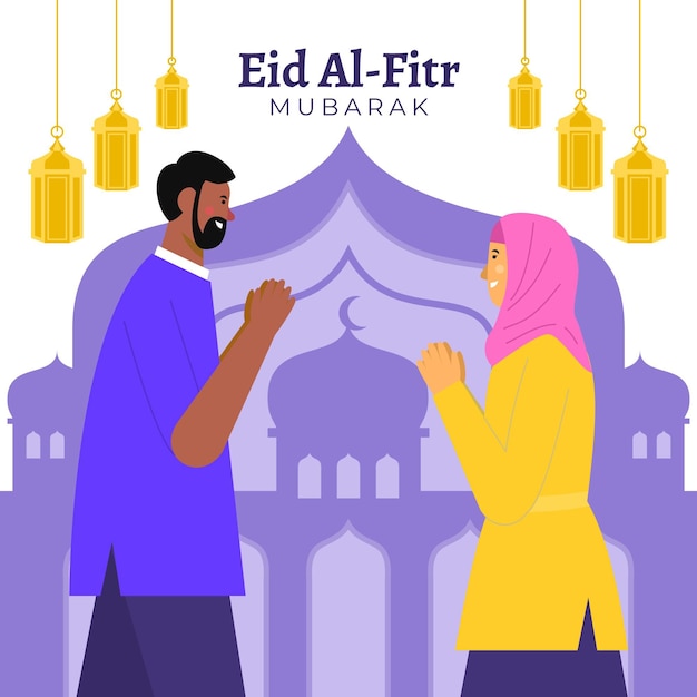 無料ベクター flat eid al-fitr-harirayaaidilfitriイラスト