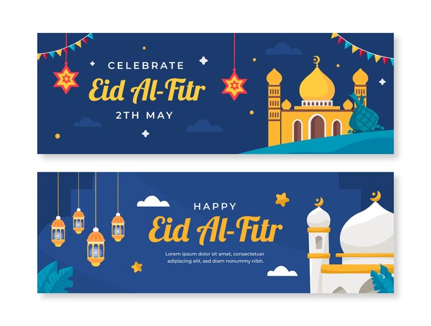 Flat eid al-fitr horizontal banners pack