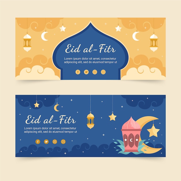 Flat eid al-fitr horizontal banners pack