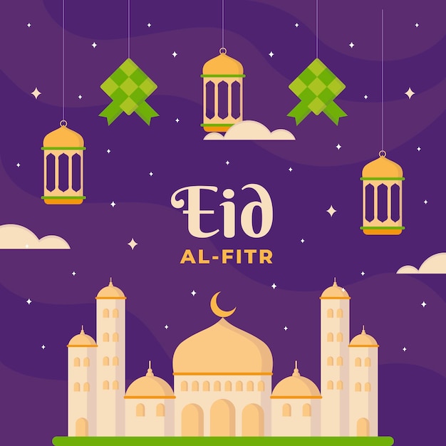 Vettore gratuito illustrazione di eid al-fitr piatta