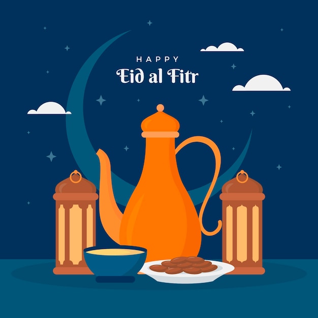 무료 벡터 flat eid al-fitr 일러스트