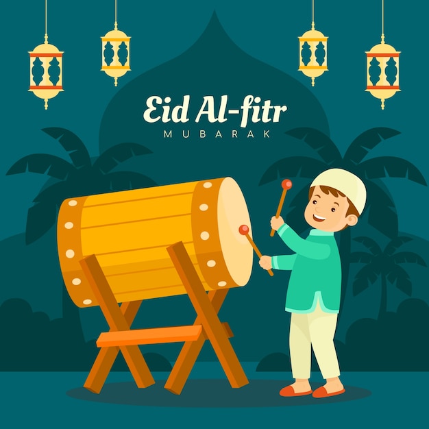 무료 벡터 플랫 eid al-fitr 그림