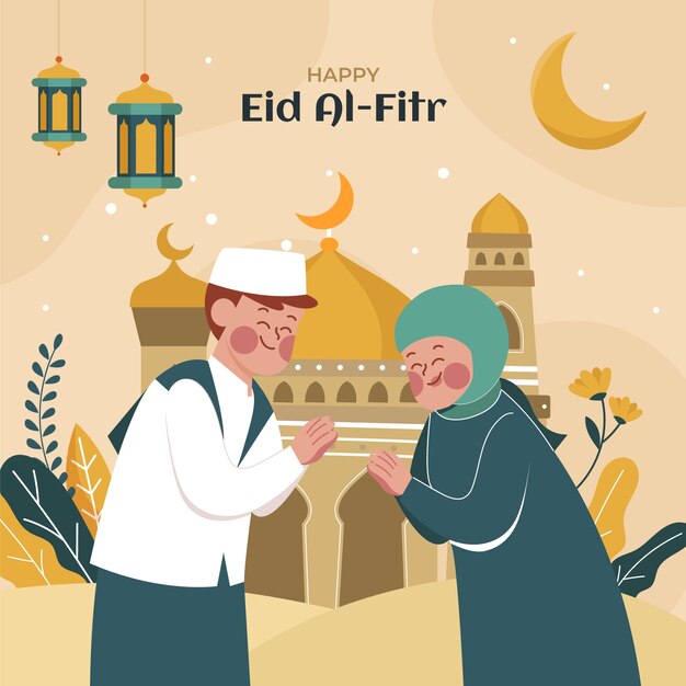 Vettore gratuito illustrazione piatta di eid al-fitr