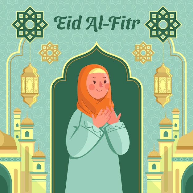 Vettore gratuito illustrazione piatta di eid al-fitr