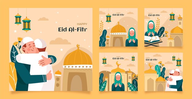 Flat eid al-fitr instagram posts collection