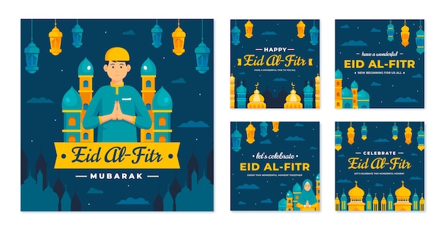 Flat eid al-fitr instagram posts collection