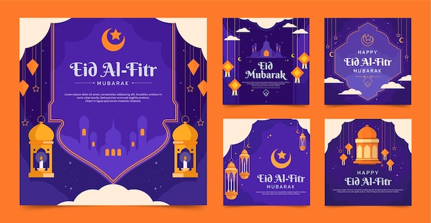 Vettore gratuito collezione di post instagram eid al-fitr piatti