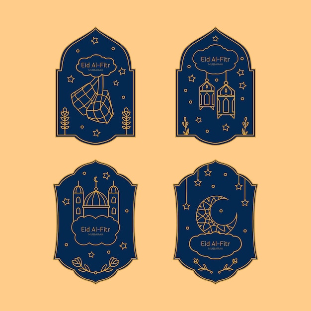 Free vector flat eid al-fitr labels collection