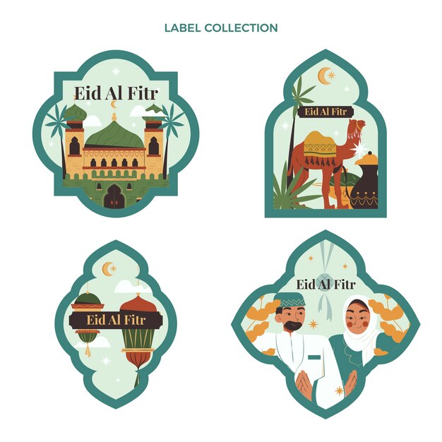 Flat eid al-fitr labels collection