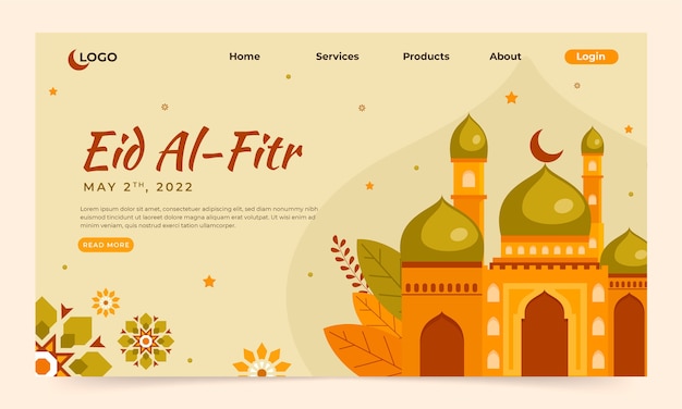 Free vector flat eid al-fitr landing page template