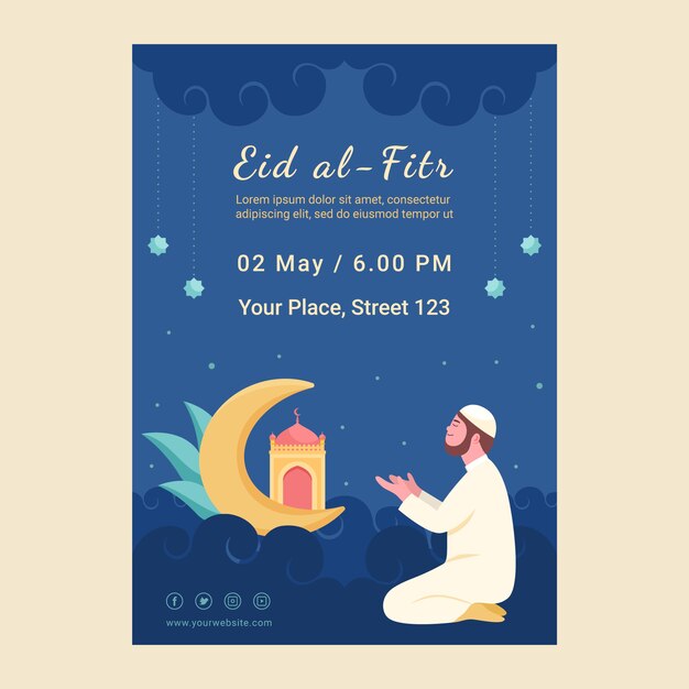 플랫 eid al-fitr 포스터 템플릿