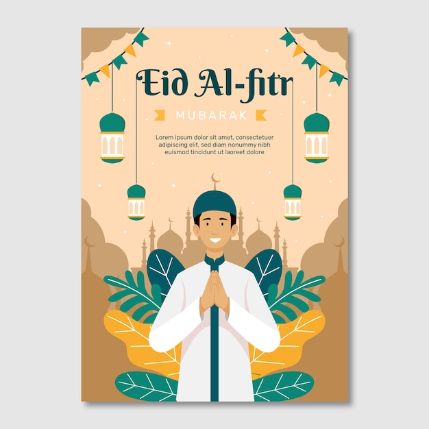 무료 벡터 플랫 eid al-fitr 포스터 템플릿