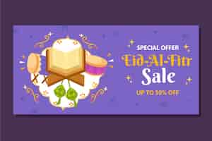 Free vector flat eid al-fitr sale horizontal banner template