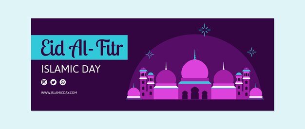 Flat eid al-fitr social media cover template with temple