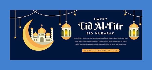 Vettore gratuito modello di copertina per social media piatto eid al-fitr