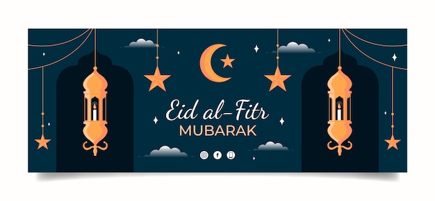 플랫 eid al-fitr 소셜 미디어 표지 템플릿