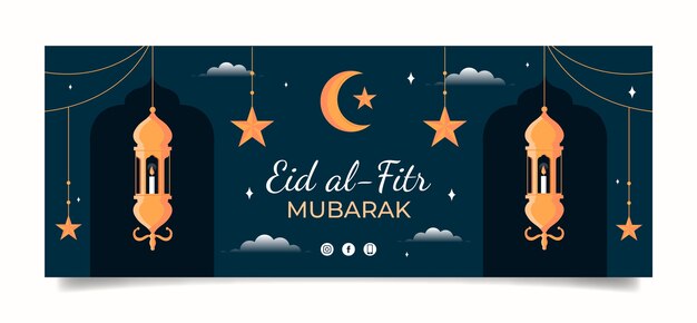 플랫 eid al-fitr 소셜 미디어 표지 템플릿