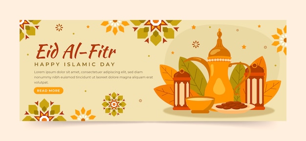 Flat eid al-fitr 소셜 미디어 표지 용어판
