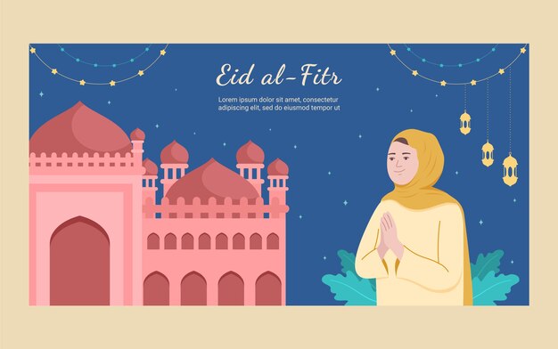 플랫 eid al-fitr 소셜 미디어 게시물 템플릿