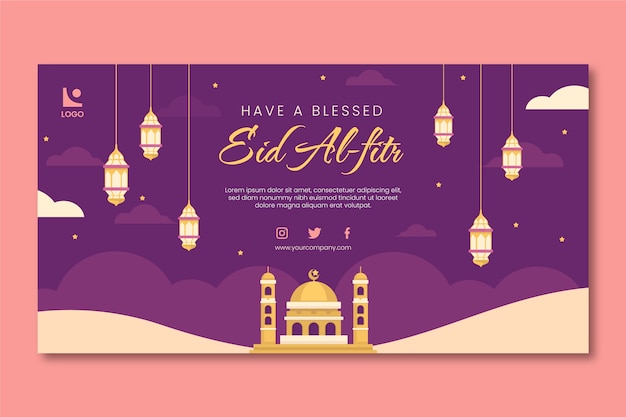 Modello di post sui social media piatto eid al-fitr