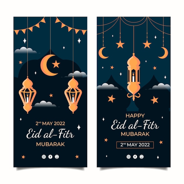 Confezione di banner verticali piatti eid al-fitr