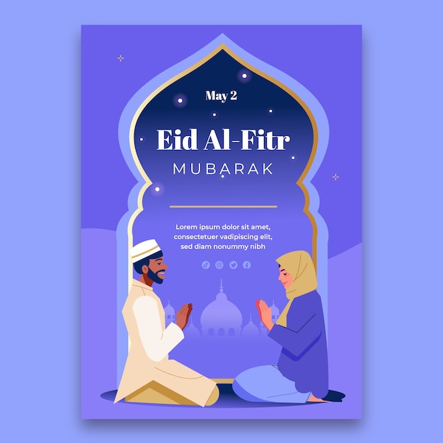 Vettore gratuito modello di poster verticale piatto eid al-fitr