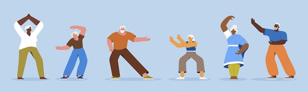 Free vector flat elderly people doing physical exercising