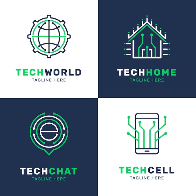 Flat electronics logo design pack