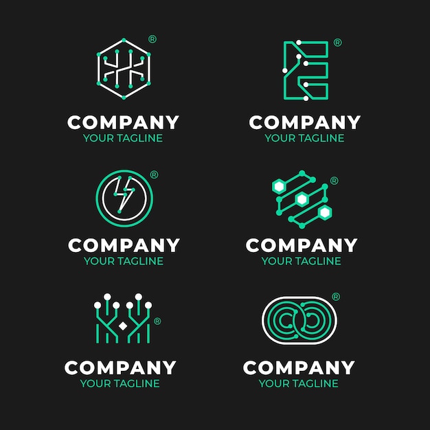 Бесплатное векторное изображение Набор логотипов плоской электроники