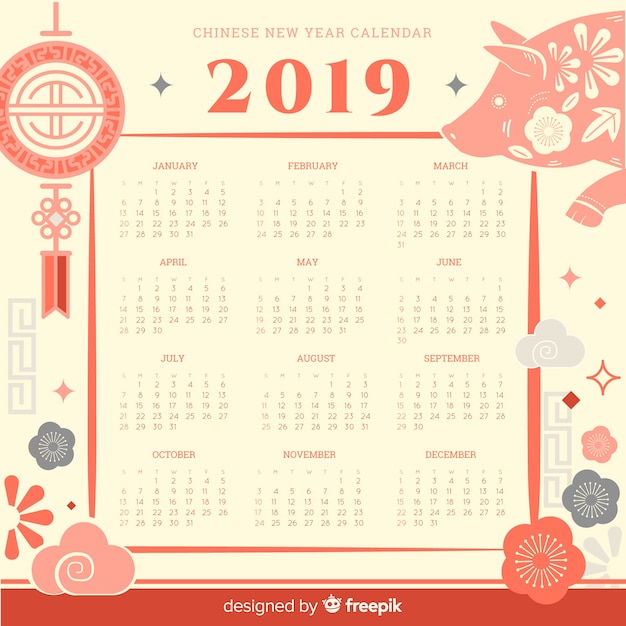 Flat elements chinese new year calendar