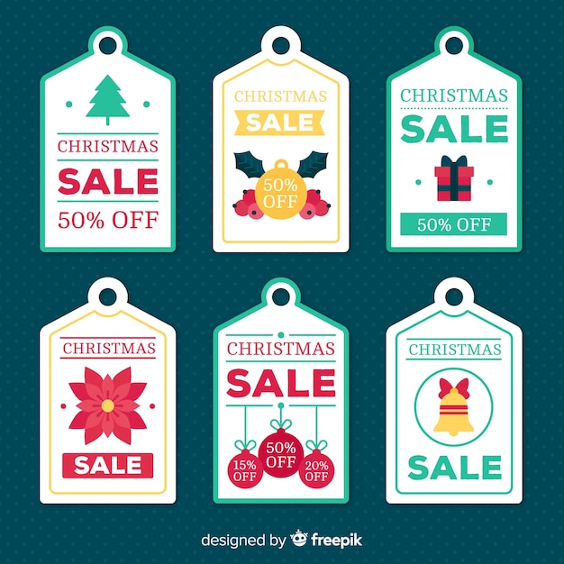 Flat elements christmas sale label collection