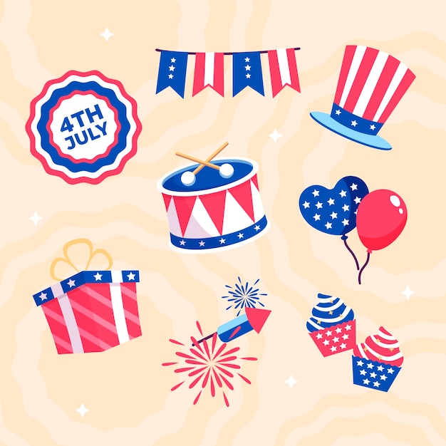Free vector flat elements collection for american 4th of july celebration
