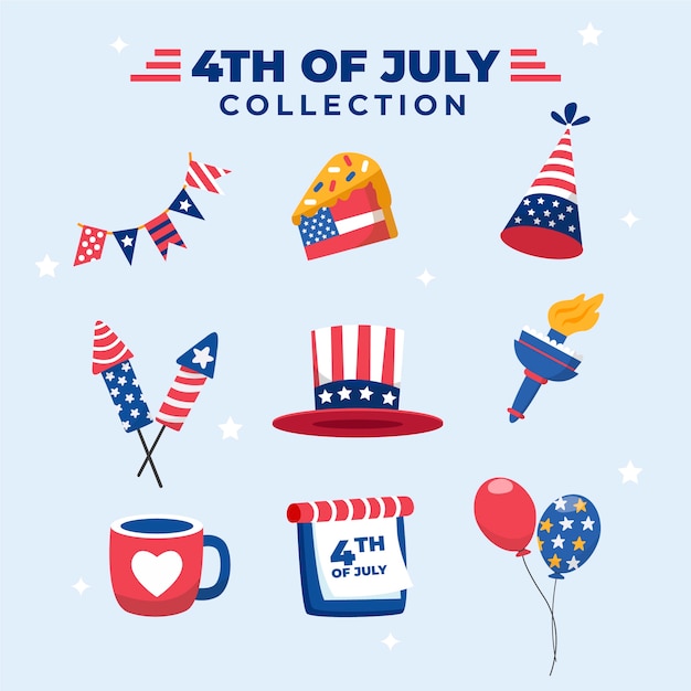 Flat elements collection for american 4th of july celebration