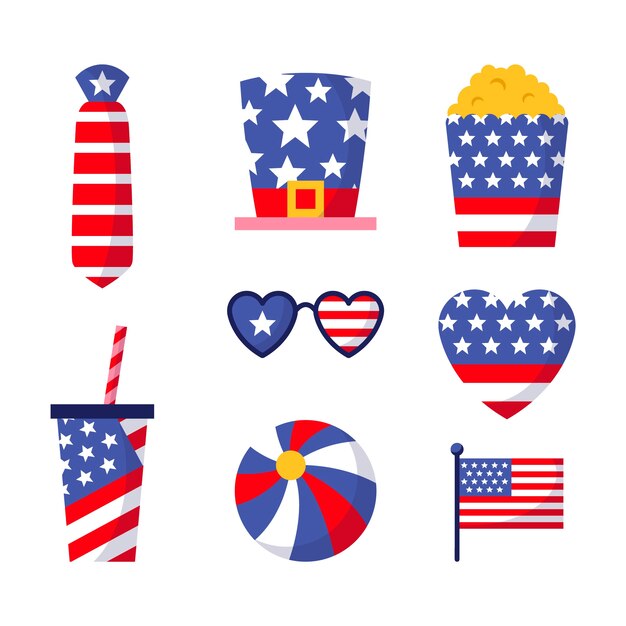 Free vector flat elements collection for american 4th of july holiday celebration