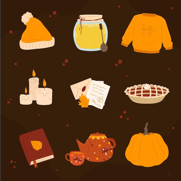 Collezione di elementi piatti per la celebrazione dell'autunno