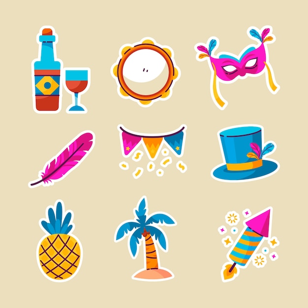 Free vector flat elements collection for brazilian carnival celebration