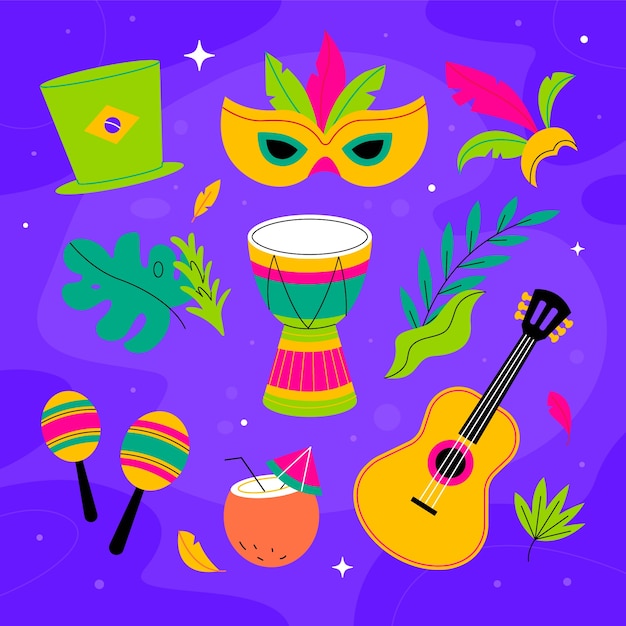 Free vector flat elements collection for brazilian carnival celebration