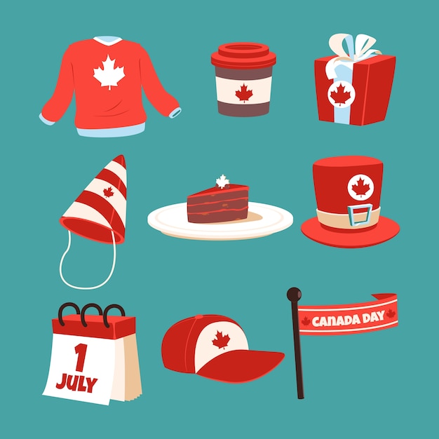 Free vector flat elements collection for canada day celebration