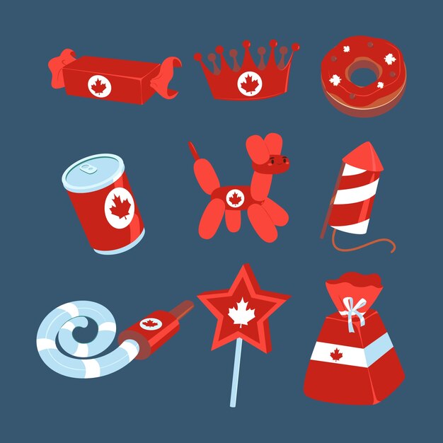 Free vector flat elements collection for canada day celebration