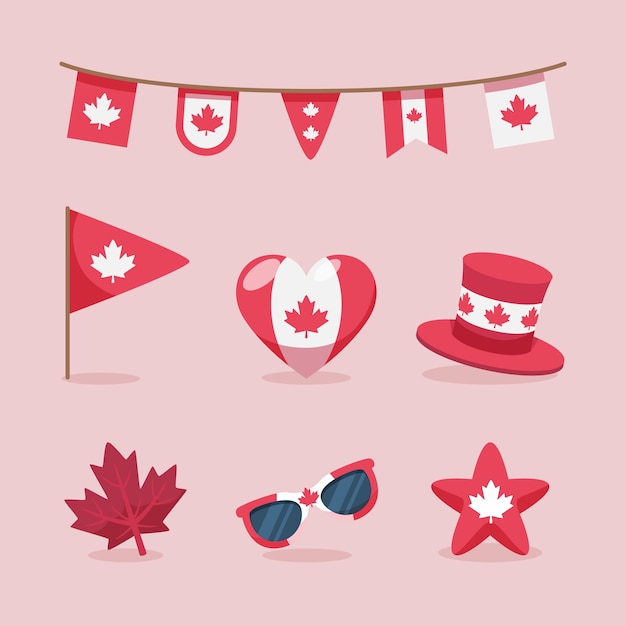 Free vector flat elements collection for canada day celebration