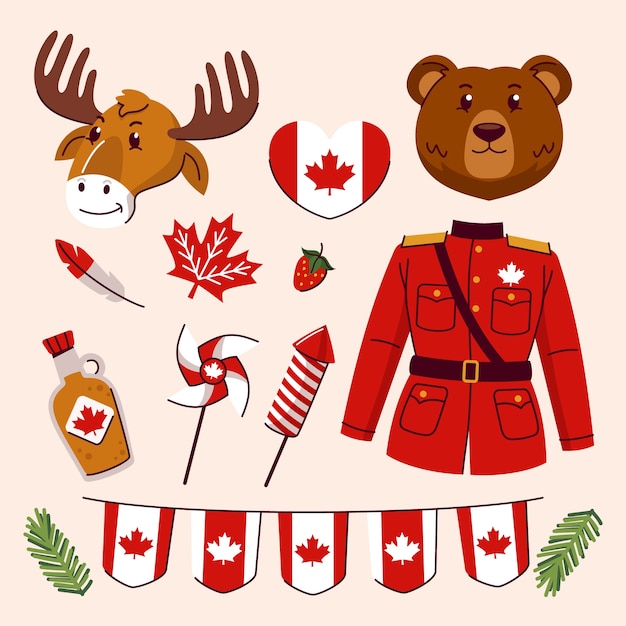 カナダデーのお祝いのためのフラット要素コレクション