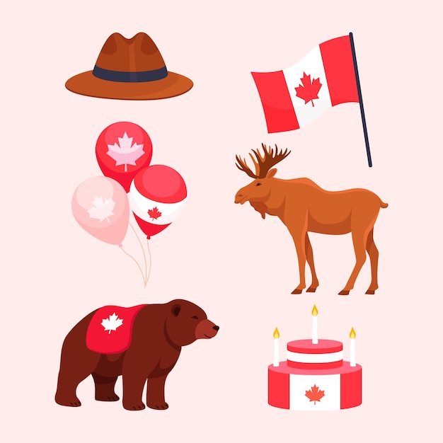 Free vector flat elements collection for canada day celebration